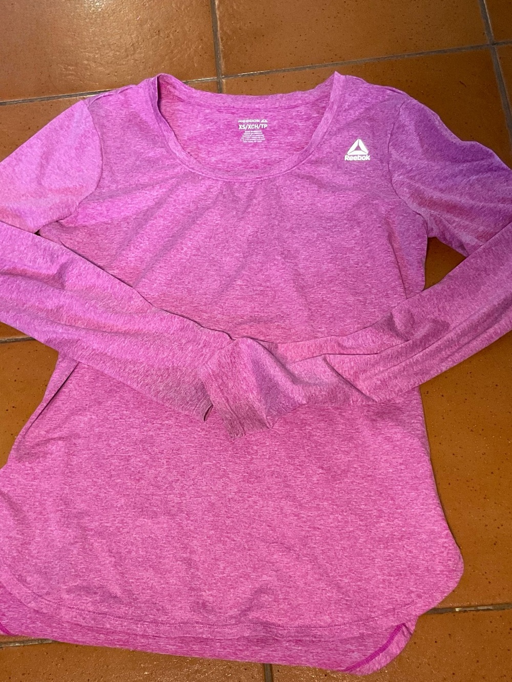Reebok Heather Pink Performance Long Sleeve‎ Thumb Hole Athletic Top  underscrub